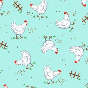 Cluck Cluck - Chickens Aqua from Michael Miller Fabric