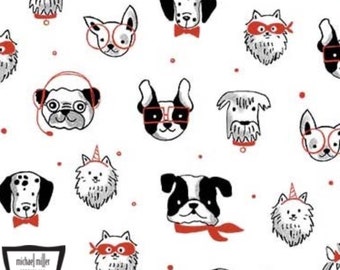 Bow Wow Wow - Push Pups White from Michael Miller Fabric