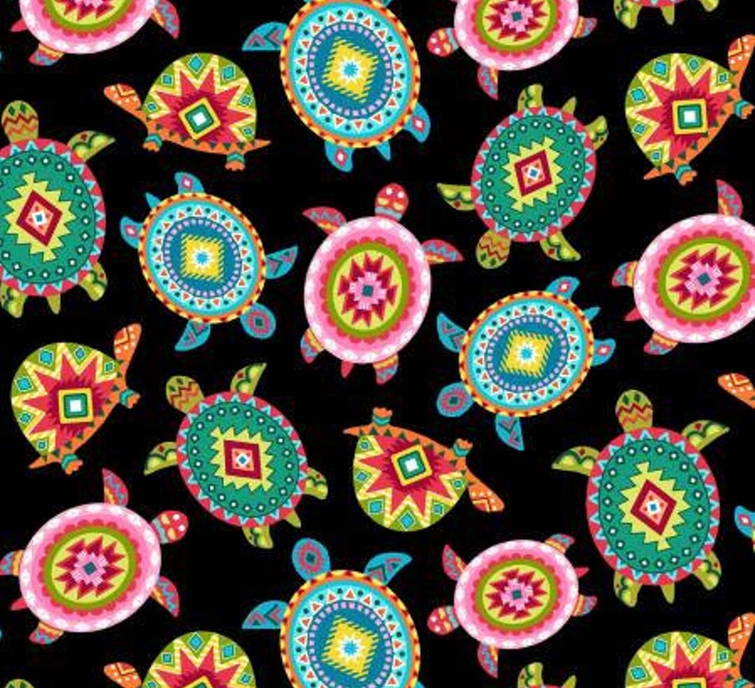 Native Pattern Turtle Culture Club - Painted Turtles Black From Michael Miller Fabric - Etsy