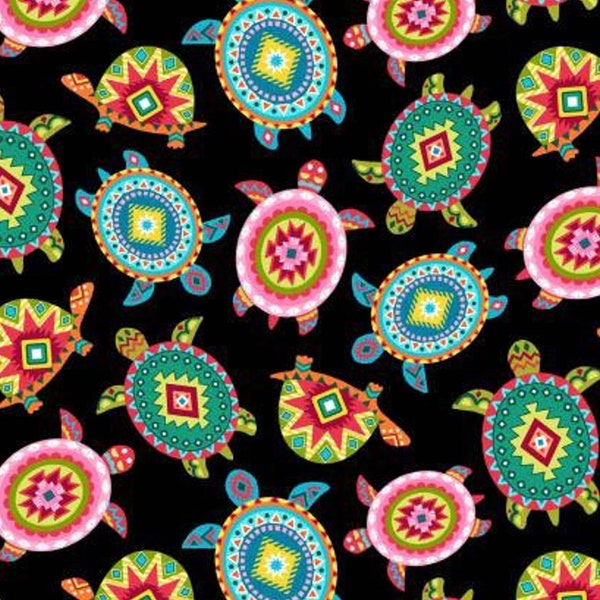 Culture Club - Painted Turtles Black from Michael Miller Fabric