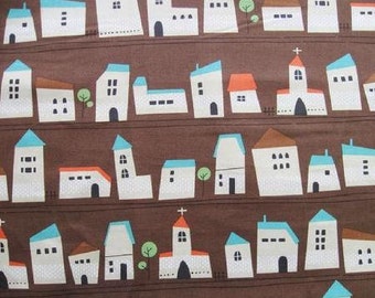Printed Whimsy - Houses Brown - Oxford Medium Weight Cotton from Kokka Fabrics