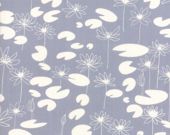 Botanica - Lily Lotus Flowers Grey by Crystal Manning from Moda Fabrics