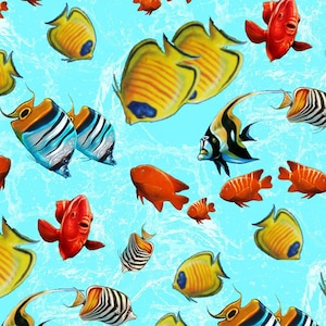 Reef Life - Small Fish Tossed Blue by Lorenzo Tempesta from Studio E Fabrics
