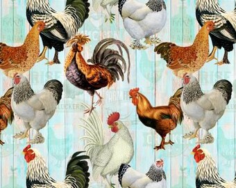 Farm Fresh - Chickens Faded Fence Multi from Timeless Treasures Fabric
