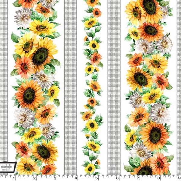 Sunflower Festival - Sunflower Fields Stripe White from Michael Miller Fabric