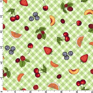 Fancy Fruit - Gingham Fruit Green by Kris Lammers from Maywood Studio Fabric