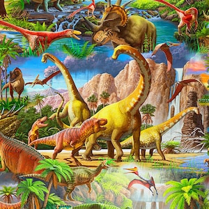 Fantastic Creatures - Dino Paradise Multi Dinosaurs from David Textiles Fabrics