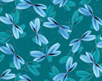 Pearl Reflections - Pearlescent Dragonfly Teal Tonal by KANVAS from Benartex Fabric