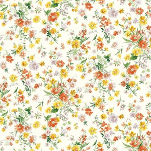 Flower Garden LAWN - Yellow Orange Toss Bouquets Cream from Cosmo Fabric