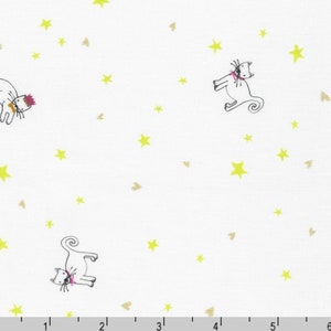 Fancypants - Cats Stars Diamond White by World Art Group from Robert Kaufman Fabrics