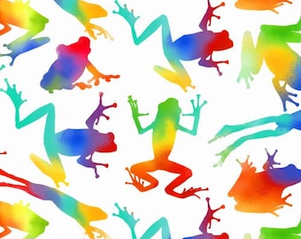 Jewels of the Jungle - Rainbow Frogs White from Studio E Fabrics
