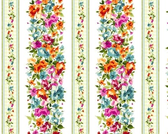 Bloom On - Stripe Floral Green from Maywood Studio Fabric