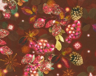 Belleza festiva: bayas de hojas de pino navideñas carmesí de Robert Kaufman Fabrics