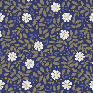Celestial - Flowers Blue Metallic from Lewis and Irene Fabric