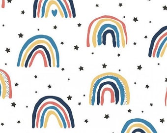 Embrace DOUBLE GAUZE - Rain or Shine Rainbow Star White from Shannon Fabrics