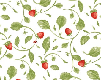 Strawberry Garden - Small Tossed Vine White by Jane Shasky from Henry Glass Fabric