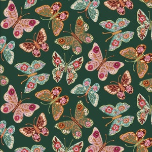 Folk Flora - Butterfly Green from 3 Wishes Fabric