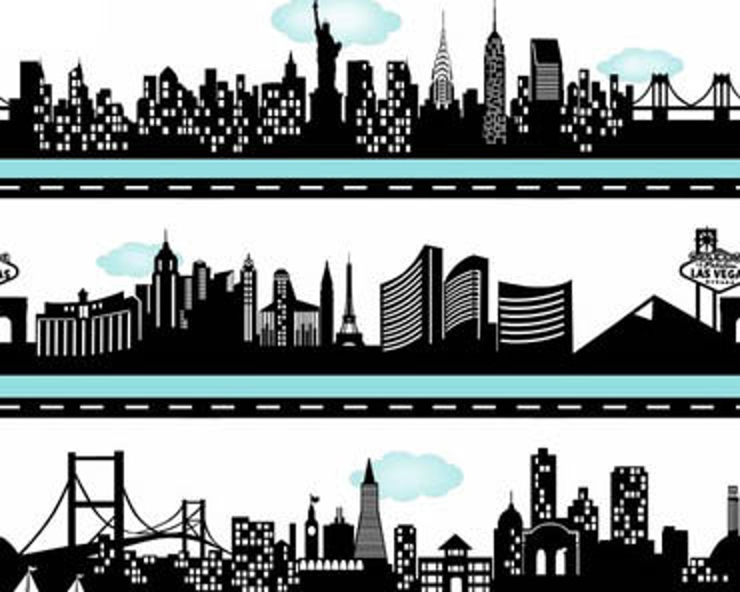 Road to Happiness Cityscape by Swizzle Stick Studio From Studio E Fabrics Etsy