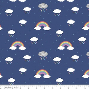 Dream - In Color Rainbow Rain Clouds Cobalt Blue by Kristy Lea from Riley Blake Fabric