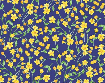 Ceramica - Tossed Stems Blommig Blå från Andover Fabrics