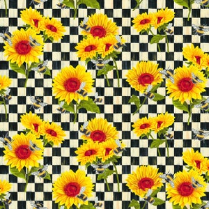 Sunshine and Bumblebees - Checkered Sunflower Bees from Print Concepts Fabric