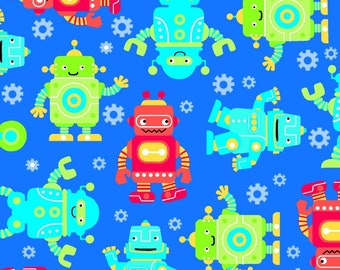Comfy Flannel Prints - Robots Blue from A.E. Nathan Company