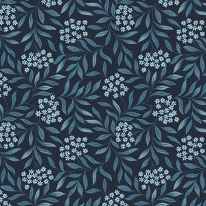 Brensham - Floral Leaves Deep Blue from Lewis and Irene Fabric