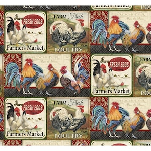 Farm Life - Signs Roosters Chicken from David Textiles Fabrics
