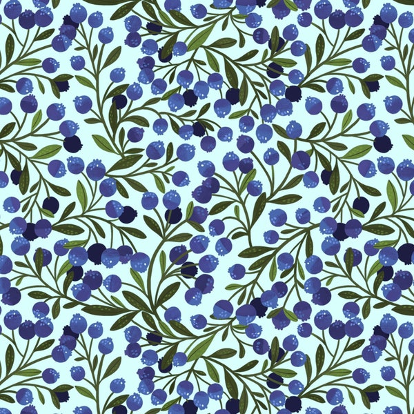 Springtime Tea - Blueberry Vines Blue by Cynthia Frenette from P & B Textiles Fabric