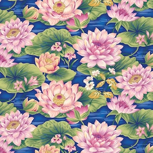 Flower Festival 2 - Water Lilies Blue from Benartex Fabrics