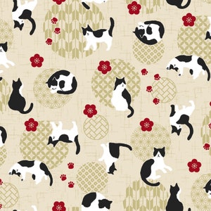 Hachiware Romance - Cats Toss Beige from Cosmo Fabric