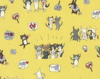 Funny Cats - Cats Having Fun Yellow from Kokka Fabrics