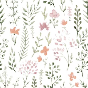 Nursery FLANNEL - Colton Watercolor Floral Sprigs White from Springs Creative Fabric