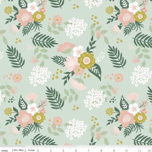 ハイビスカス - メインフローラルミント、Simple Simon and Co、Riley Blake Fabric より