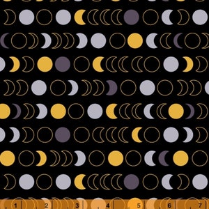 Orbit - Moon Phases Black Metallic by Whistler Studios from Windham Fabrics