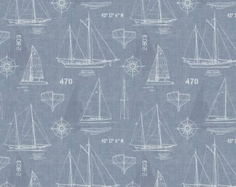 Bon Voyage - Sail Plan Blue from Michael Miller Fabrics