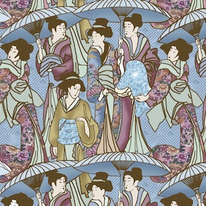 Japanese Elegance - Geishas Blue from Print Concepts Fabric