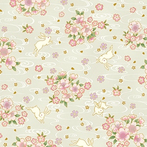 Usagi II - Rabbit Floral Toss Natural from Quilt Gate Fabric