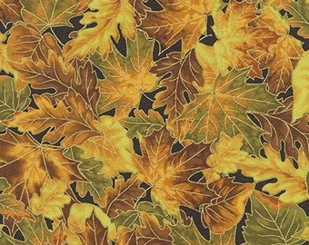 Autumn Bouquet - Packed Leaves Earth Metallic from Robert Kaufman Fabric