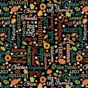Gather Together - Autumn Words Black from Benartex Fabrics