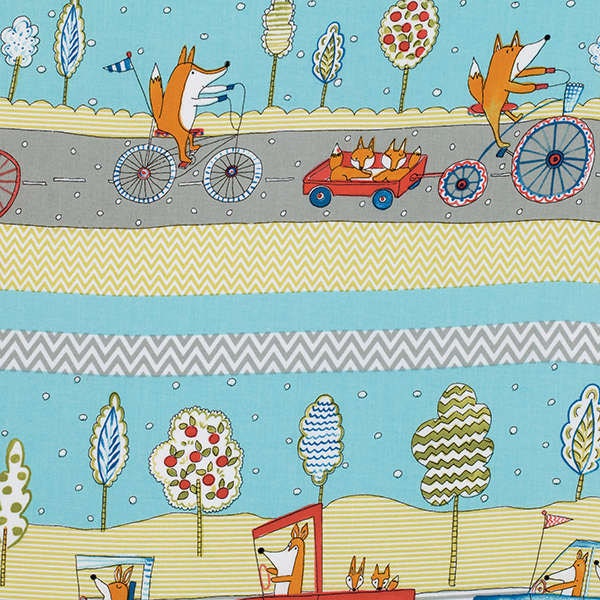 Foxy Playground - Aqua Fox Transportation Cotton Print Fabric by Dena Designs from Free Spirit