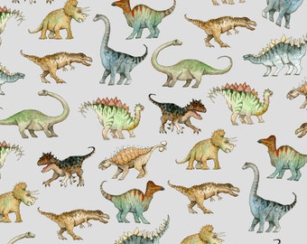 Comfy FLANNEL Prints - Dinosaurs Light Grey from A.E. Nathan Company