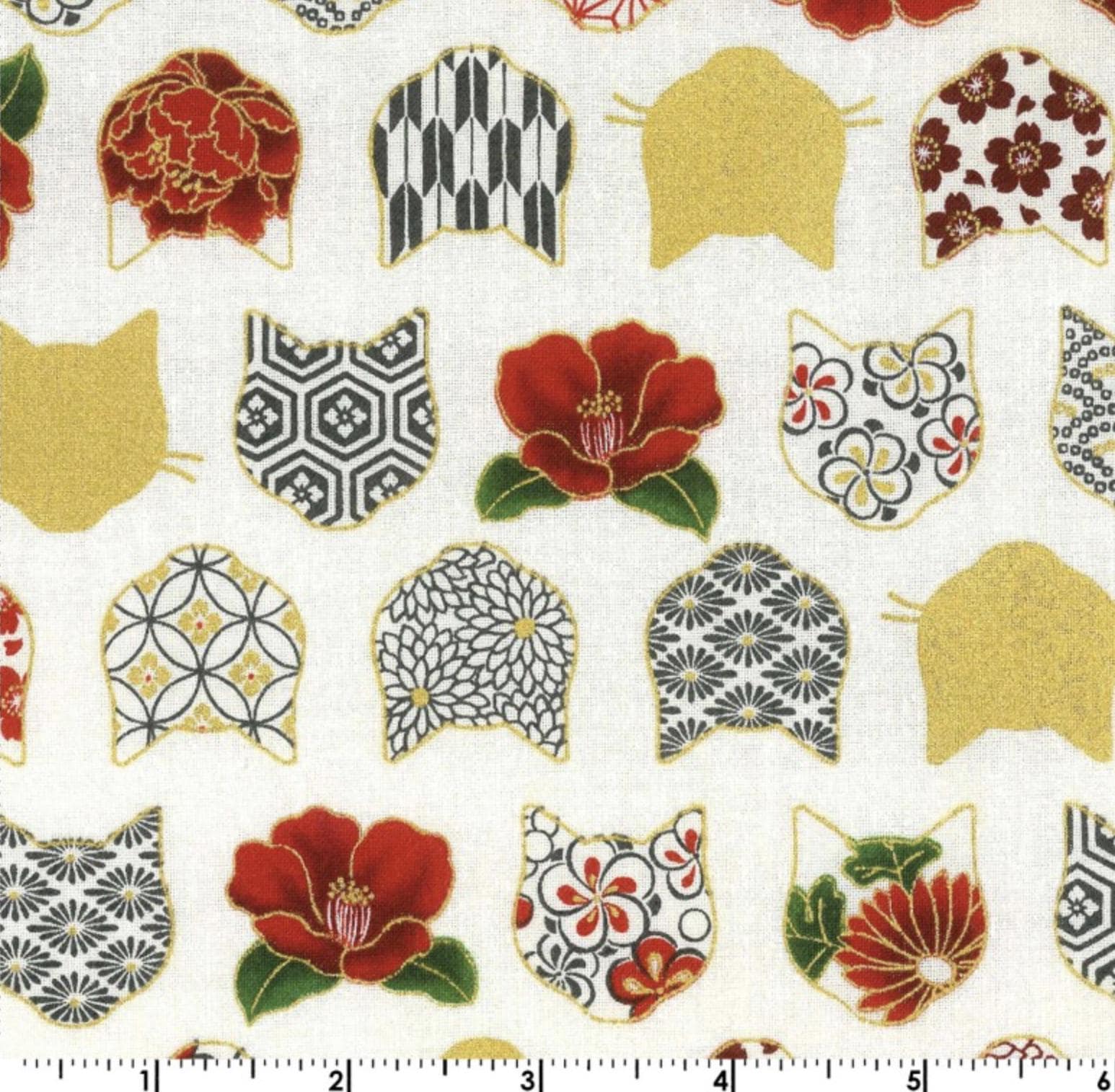 Hyakka Ryokan - Hana and Neko Cat Floral White Cream From Quilt