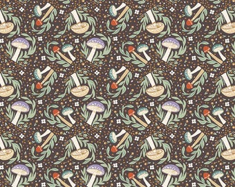 Cottage Core - Woodland Mushroom Brown de Jessica Flick de Benartex Fabrics