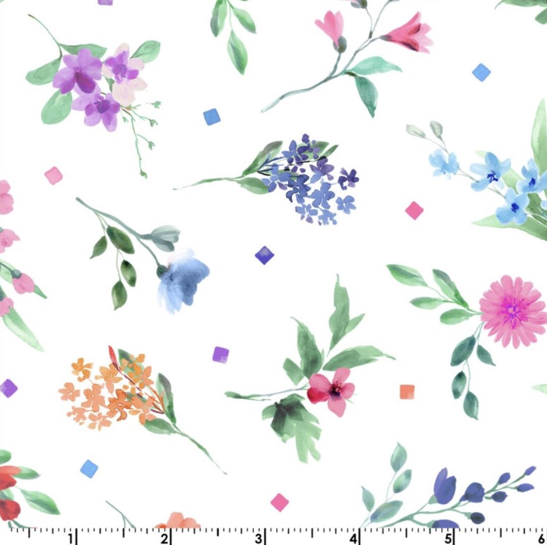Bloom Bright - Tossed Flowers White Multi From Maywood Studio Fabric - Etsy