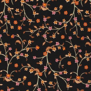 Sew de Vine - Viney Floral Orange on Black from Choice Fabrics