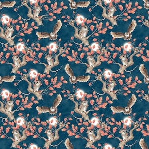Night Owls - Owls on Trees Navy by Kathleen Francour from Studio E Fabrics