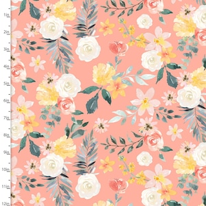 Everyday is Caturday - Flowers Toss Coral Pink from 3 Wishes Fabric