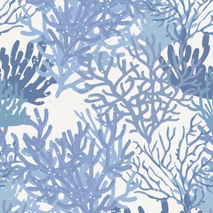 Seashell Wishes - Coral Forest Denim by Diane Neukirch from Clothworks Fabric