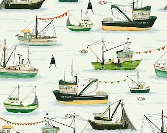 Tierra y mar - Nube de barcos de pesca de Katherine Quinn de Windham Fabrics